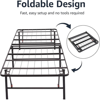 Amazon Basics Foldable Metal Platform Bed Frame with Tool Free Setup, 18 Inches High, Sturdy Steel Frame, No Box Spring Needed, Twin, Black
