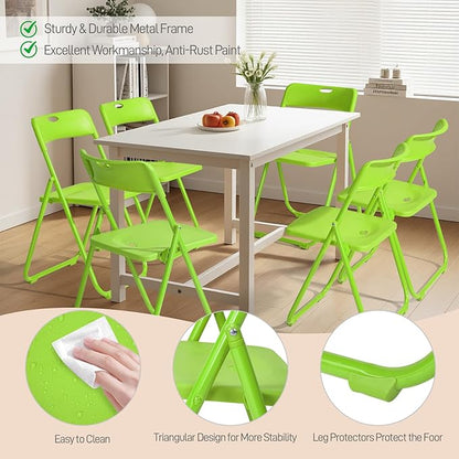Karl home 6 Pcs Folding Chair, 300LBS Lightweight Foldable Plastic Chair, Reinforced Metal Frame Easy to Fold & Store for Indoor & Outdoor, Wedding, Party, Meeting Room, Patio and Garden, Green
