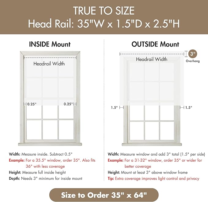 Madison Park Galen Matte White Cordless Roman Shades - Fabric Privacy Single Panel Darkening, Energy Efficient, Thermal Insulated Window Blind Treatment, for Home, Living Room Decor, 35" W x 64" H