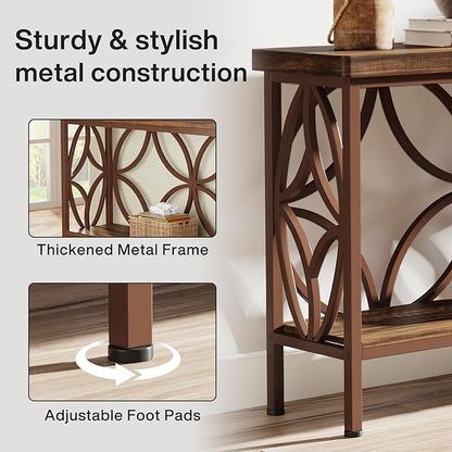 Tribesigns 70.9-Inch Narrow Sofa Table, Industrial Long Sofa Table Behind Couch, Entry Console Table with Storage for Entryway, Living Room, Foyer, Unique Design, Brown Matte
