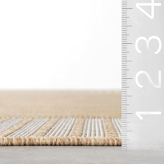 nuLOOM 9'6" x 12' Outdoor/Indoor Asha Area Rug, Tan, Casual Design with Striped Border, Stain Resistant, Highly Durable, for Patio, Balcony, Bedroom, Living Room, Dining Room, Bathroom