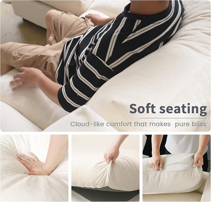 Cloud Sectional Couches for Living Room,134" Convertible L Shaped Couch with Ottoman, 6 Seater Modular Sectional Sofa,Deep Seater Furniture Sets