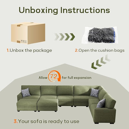 Wanderwell Oversized Modular Sectional Sofa, 8-Seater U Shaped Couches with Movable Ottoman,Corduroy Sectional Couch with Wide and Deep Seats Suitable for Living Room,Bedroom,Apartment (Olive, U-8)