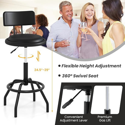 COSTWAY Adjustable Height Bar Stools Set of 2, 360 Degree Swivel, Modern Guitar Stool for High Ergonomic Seating, with PU Leather Cushion, Heavy Duty Steel Frame for Bar, Shop and Music, Garage, Black