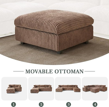 Modular Sectional Couch, Convertible L Shaped Sofa for Living Room, Deep Seat Cloud Sectional Couch, 5 Seat Comfy Modular Sofa, Cushion Covers Removable, Brown