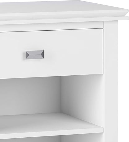 SIMPLIHOME Artisan Bedside Table - 24 inch Wide Solid Wood Nightstand Table in White, Contemporary Bedroom Side or End Table with 1 Drawer, Open Shelf Storage and Bronze Knobs