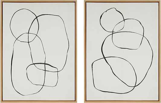 Kate and Laurel Sylvie 871 Modern Circles and 869 Going in Circles Framed Linen Textured Canvas Wall Art Set by Teju Reval of SnazzyHues, 2 Piece Set 28x38 Natural, Modern Abstract Art for Wall