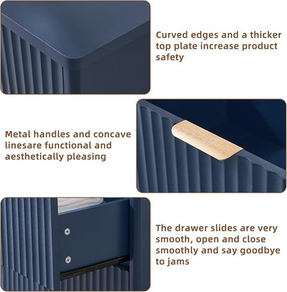 LEYAOYAO Fluted 5 Drawers Dresser for Bedroom Set of 2, 34" Tall Modern Chest of Drawers with Metal Handle, Curved Profile Design,Navy Blue Wood Drawer Organizer for Bedroom, Living Room, Hallway