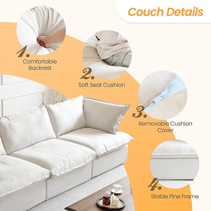 JACH Modern Modular Cloud Sectional Couch, 3 Seat Comfy Convertible Sectional Sofas Couches, Cushion Covers Removable, Two Corners and One Middle Sofa for Living Room (White)