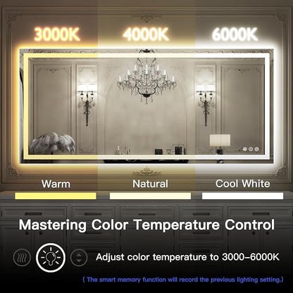 ISKM 48'' x 30'' LED Mirror for Bathroom Lighted Vanity Mirror for Wall Front Lights + Backlit LED Bathroom Mirror Anti-Fog Tempered Glass ETL Listed