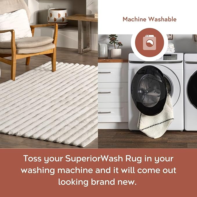 nuLOOM 2'6" x 8' Cozy Plush Area Rug, Machine Washable, Non-Slip, Soft Fluffy Shag Carpet for Living Room Bedroom Kids Room Nursery Home Decor, Kai White