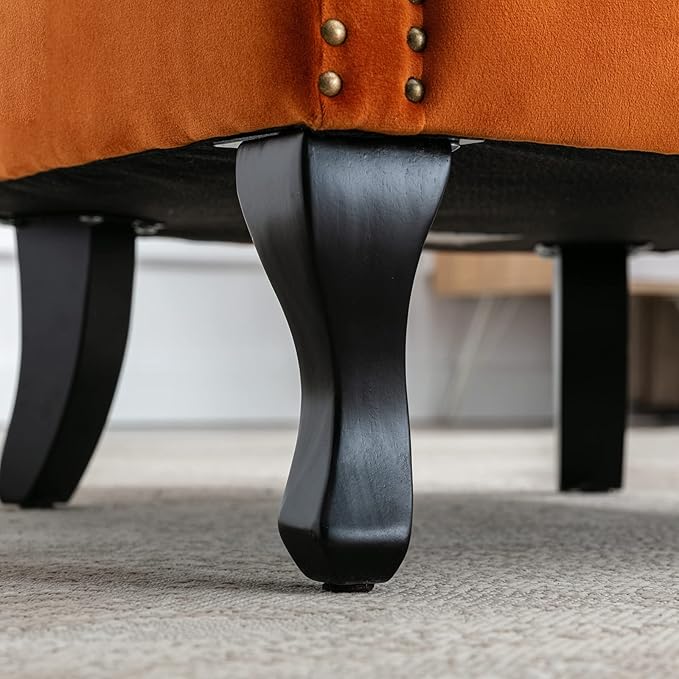 Accent Reading Arm Chairs Set of 2 Midcentury Modern Comfy Corner Sofa Chair, Wingback Waiting Room Club Chair with Tufted Back for Living Room/Bedroom/Reception Room, Velvet Orange