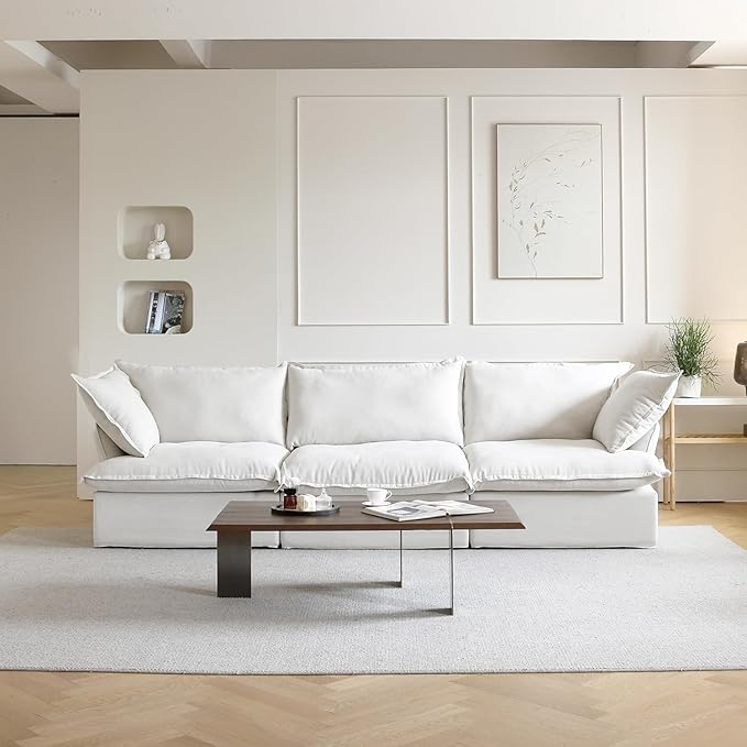 JACH Modern Modular Cloud Sectional Couch, 3 Seat Comfy Convertible Sectional Sofas Couches, Cushion Covers Removable, Two Corners and One Middle Sofa for Living Room (White)