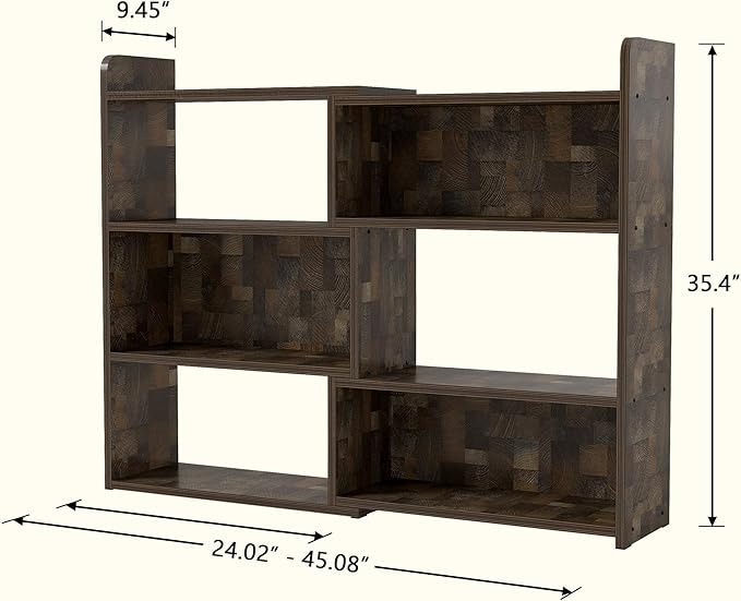 NOBPEINT Wooden Expandable Bookcase, 3-Tier Ladder Open Storage Bookshelf, Storage Organizer Bookcase for Study Office Living Room, Brown