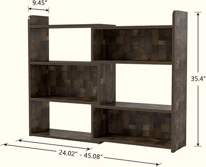 NOBPEINT Wooden Expandable Bookcase, 3-Tier Ladder Open Storage Bookshelf, Storage Organizer Bookcase for Study Office Living Room, Brown