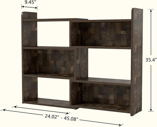 NOBPEINT Wooden Expandable Bookcase, 3-Tier Ladder Open Storage Bookshelf, Storage Organizer Bookcase for Study Office Living Room, Brown