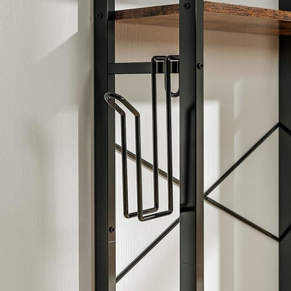IRONCK Over The Toilet Storage Rack with Cabinet and Drawer, 6 Tier Bathroom Organizer Shelves Space Saver with Adjustable Shelf, Sliding Door, Paper Hook, Vintage Brown