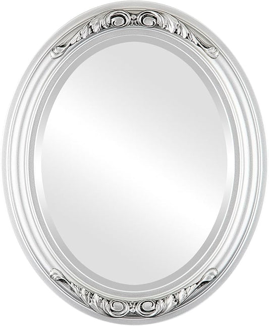 OVALCREST Oval Beveled Wall Mirror for Home Decor - Florence Style - Silver Spray - 40" x 28"