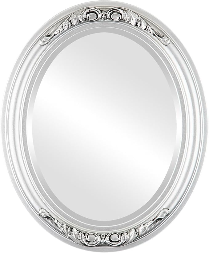 OVALCREST Oval Beveled Wall Mirror for Home Decor - Florence Style - Silver Spray - 34" x 24"