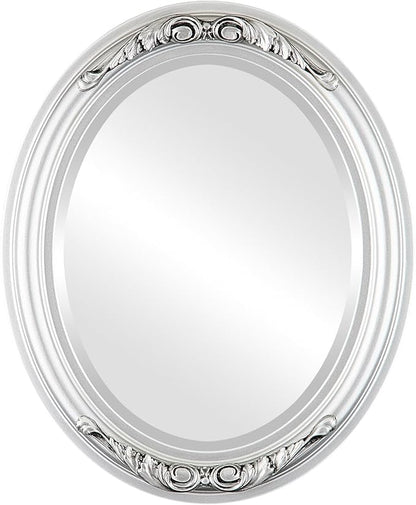 OVALCREST Oval Beveled Wall Mirror for Home Decor - Florence Style - Silver Spray - 32" x 26"