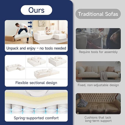 2025 New 108" Cloud Couch Sectional, Modular Sectional Sofa with L-Shaped Chaise, Deep Seat Sectional Modular Couch for Living Room, No Assembly Required (Beige, Right Facing Chaise)