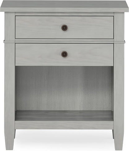 SIMPLIHOME Carlton Solid Wood 24 Inch Wide Contemporary Bedside Nightstand Table in Fog Grey, for The Living Room and Bedroom