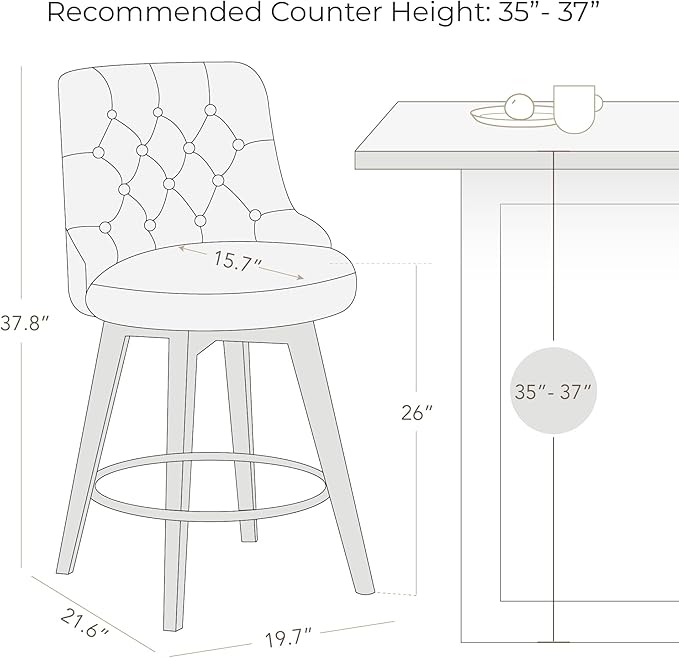 Watson & Whitely Modern Swivel Bar Stools, Faux Leather Upholstered Counter Height Bar Stools with Back, Solid Wood Legs, 26" H Seat, Set of 2, Cognac