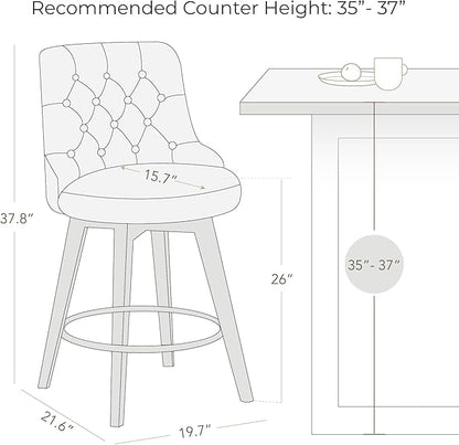 Watson & Whitely Counter Height Bar Stools Set of 3, Performance Fabric Upholstered Modern Swivel Barstool with Back, Solid Wood Legs, 26" H Seat, Flint Grey