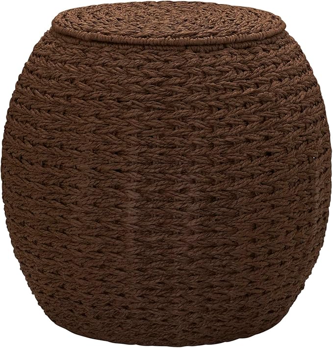 Household Essentials Handwoven Paper Rope Barrel Wicker Storage Basket Side Table, Brown
