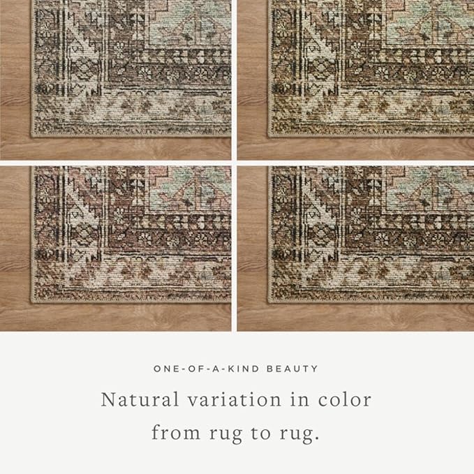 Loloi Amber Lewis Billie Collection, Clay & Sage 3'-6" x 5'-6" Area Rug – Antique & Distressed Accent Rugs for Living Room, Bedroom, Entryway & Hallway, No Shed High Traffic Area Home Decor Rug