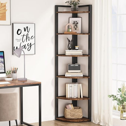Tribesigns 6 Tier Corner Shelf, 70.9 Inch Tall Corner Bookshelf Small Bookcase Rustic Corner Shelving Unit Storage Rack for Living Room, Home Office, Kitchen, Small Space