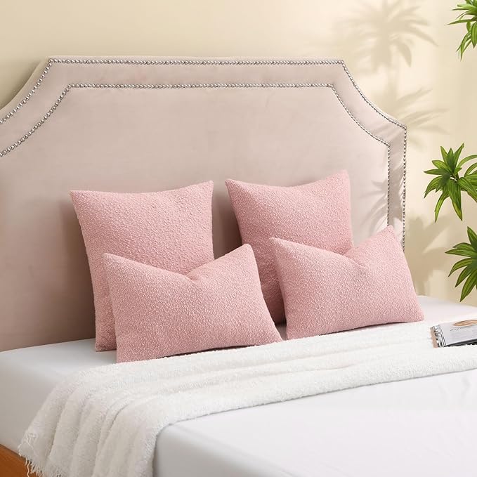 FUTEI Pack of 2 Pink Decorative Throw Pillow Covers 26x26 Inch Soft Cozy Solid Boucle Textured Euro Pillow Shams,Modern Home Decor for Couch Bed Living Room