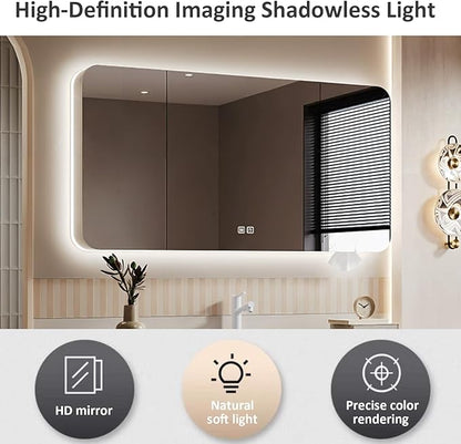 36IN Bathroom Vanity - Bathroom Vanity with Sink with Intelligent Induction Light | Wall-Mounted Bathroom Vanity with Intelligent LED Mirror Cabinet & 6 Drawers, Cream Color