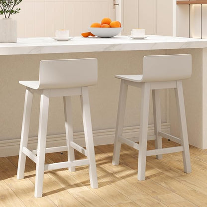 COSTWAY Solid Wood Bar Stools Set of 4, 24.5-inch Counter Height Chairs with Low Back and Footrest, Farmhouse Wooden Armless barstools for Kitchen Island, Dining Room, Cafe, Breakfast, White