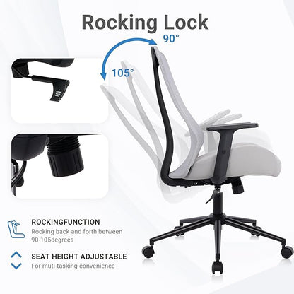 HYLONE Office Chair, 5" Thickened Seat Ergonomic Desk Chair with Adjustable Armrests, Home Office Computer Chairs for Long Hours Mesh Executive Chair(Black Base&Grey)