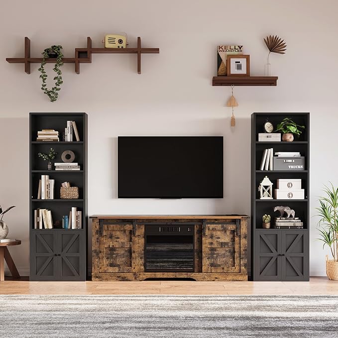 MXV Bookshelf Bookcase with Doors, 6 Tier 71" Tall Wooden Storage Shelves Organizer, Floor Standing Display Cabinet Shelves, Home Decor Furniture for Home Office, Living Room, Bedroom, Black