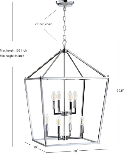 JONATHAN Y JYL7438C Pagoda Lantern Dimmable Adjustable Metal LED Pendant Classic Traditional Farmhouse Dining Room Living Room Kitchen Foyer Bedroom Hallway, 20 in, Chrome