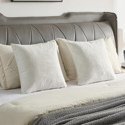 FUTEI Cream Velvet Throw Pillow Covers 22x22 Inch Set of 2,Soft Embossed Leaf-Relief Textured Cushion Cases,Natural Home Decor for Couch Living Room