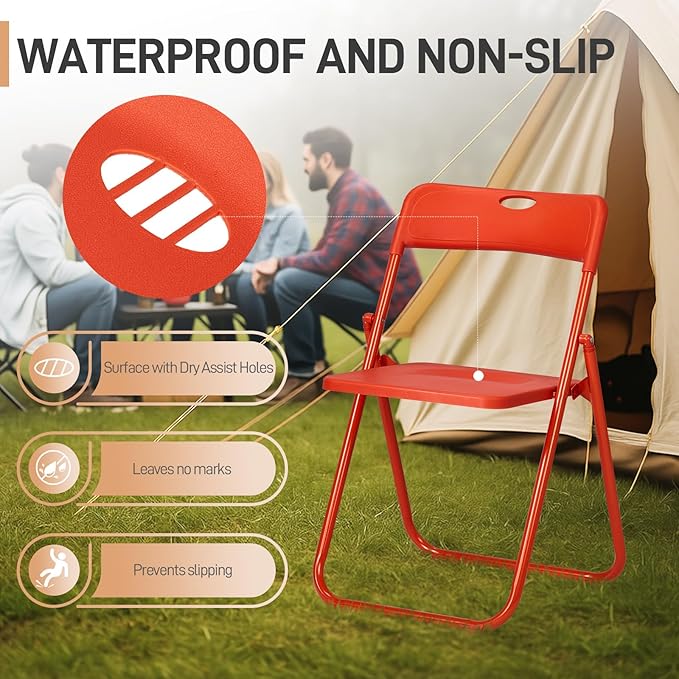 Karl home 4 Pcs Folding Chair, 300LBS Lightweight Foldable Plastic Chair, Reinforced Metal Frame Easy to Fold & Store for Indoor & Outdoor, Wedding, Party, Meeting Room, Patio and Garden, Orange