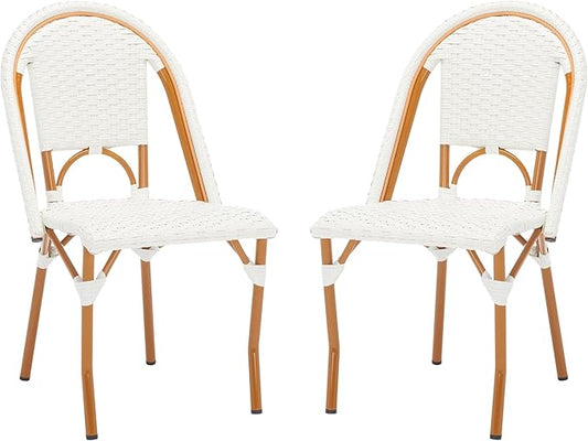 SAFAVIEH Outdoor Collection California Bistro White Side Chair Set of 2 (Fully Assembled)
