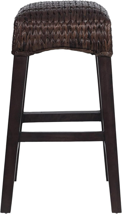 JONATHAN Y CSL1101C Maui 25.5" Rustic Bohemian Hyacinth/Wood Backless Counter Stool for Home, Kitchen, Dining Room, Workspaces, Cafes and Resturants, Dark Brown Woven Seat with Natural Wood Frame