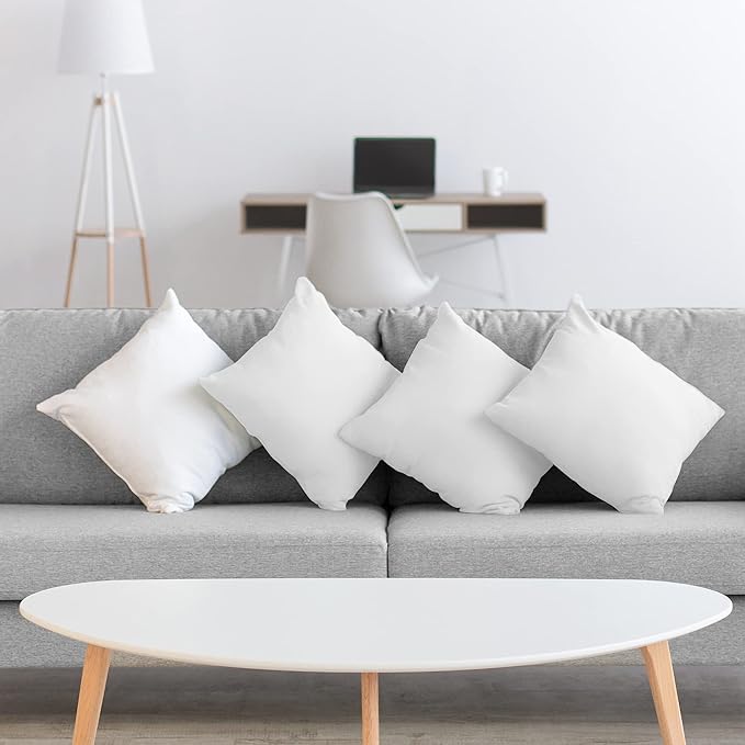 Acanva 18x18 Throw Pillow Inserts Set of 4, Premium Polyester Fiber Fill Square Sham Stuffer Cushion for Sofa, Bed, Couch and Chair, Machine Washable, White