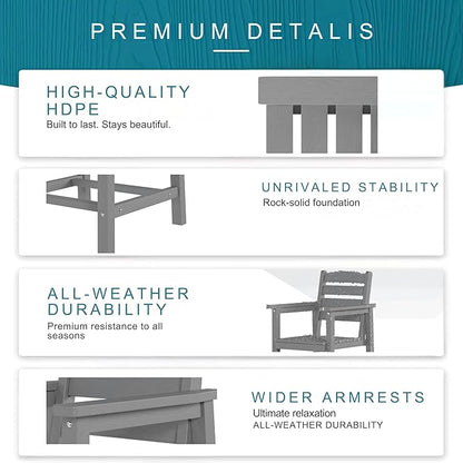 7 Piece Patio Dining Set with 11ft Patio Umbrella (Royal Blue), 7 Gray Outdoor HDPE Dining Set with 6 Chairs + 1 Large Table, for Market, Pool, Garden, Backyard, Deck