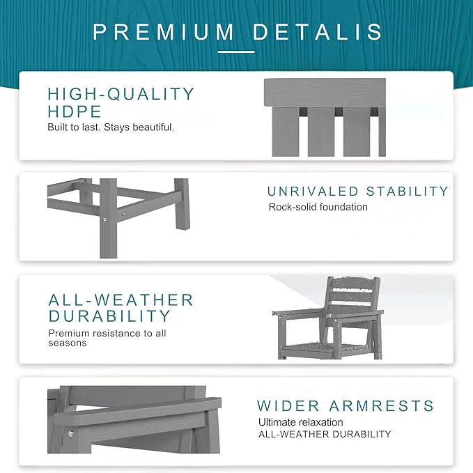 7 Piece Patio Dining Set with 11ft Patio Umbrella (Navy), 7 Gray Outdoor HDPE Dining Set with 6 Chairs + 1 Large Table with 2" Umbrella Hole, for Market, Pool, Garden, Backyard, Deck