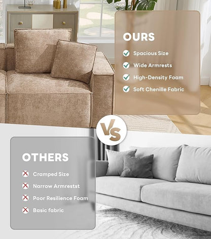 WILLOVE 109'' Modular Sectional Sofa, Chenille Cloud Couch with Wide Armrests & 5 Pillows, Deep Seat Couches for Living Room, Khaki