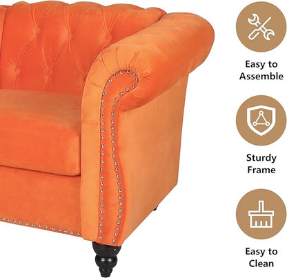 Velvet Sofa Couches Set, 3-Piece Mid Century Modern Upholstered Couch with Cushions, Home Sofa Sectional Furniture Sets, Comfy Tufted Chesterfield Couches for Living Room, Bedroom, Office