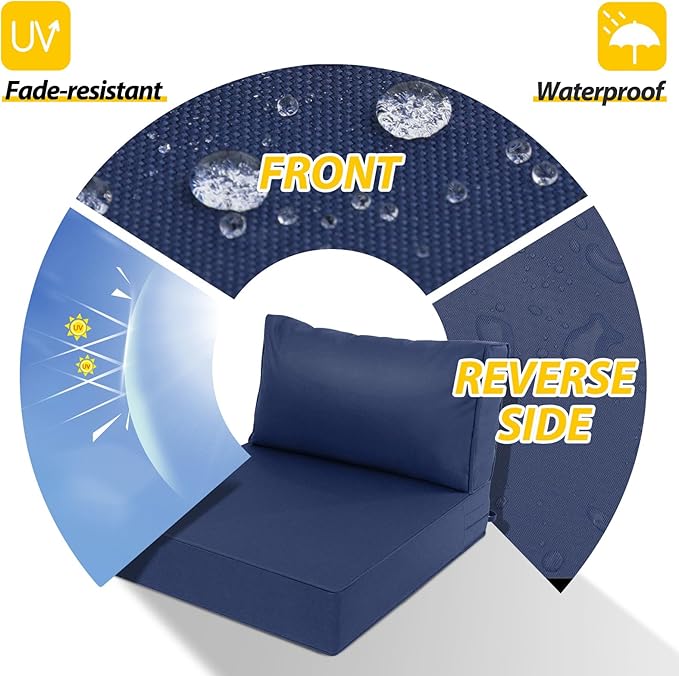 AAAAAcessories Outdoor Deep Seat Cushions, Waterproof, Fade-Resistant Patio Furniture Replacement Cushions, 23.5" x 25.5" x 5" + 23.5" x 13.5", Navy Blue