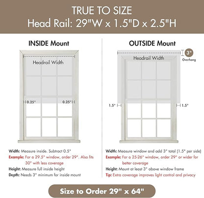 Madison Park Kyler Cordless Roman Shades - Single Panel, Lightweight Linen Blend Fabric, Natural Design, Easy Installation, Light Filtering Window Blind, Bedroom, Living Room Decor 29" W x 64" H Grey