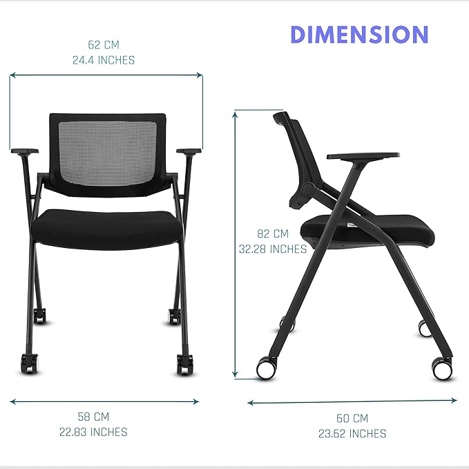 2 Pack Stackable Conference Room Chairs with Wheels and Paddle, Ergonomic Mesh Back and Arms for Meeting, Conference, Reception, Training Room & Home Office Desk Folding Chairs