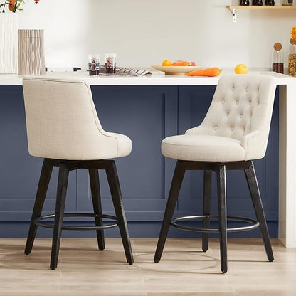 Watson & Whitely Modern Swivel Bar Stools, Faux Leather Upholstered Counter Height Bar Stools with Back, Solid Wood Legs, 26" H Seat, Set of 2, Stone Grey